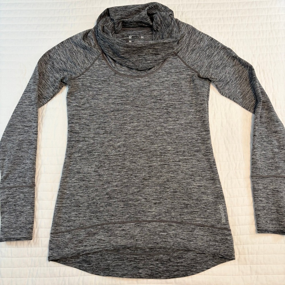 Reebok Gray Cowl Neck Long Sleeve Space Dye Pullover Womens Medium